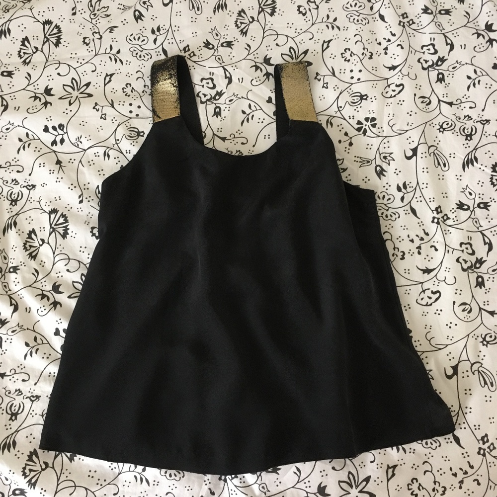 SANDRO PARIS Black & Gold Silk Top - Size 1 = XS